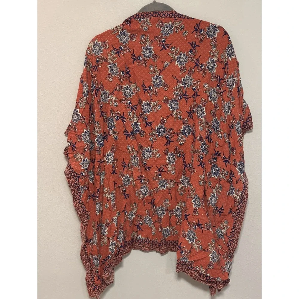Japna Cover Up kimono Women's Size One-Size Coral Open Front Floral Pattern - Picture 9 of 11
